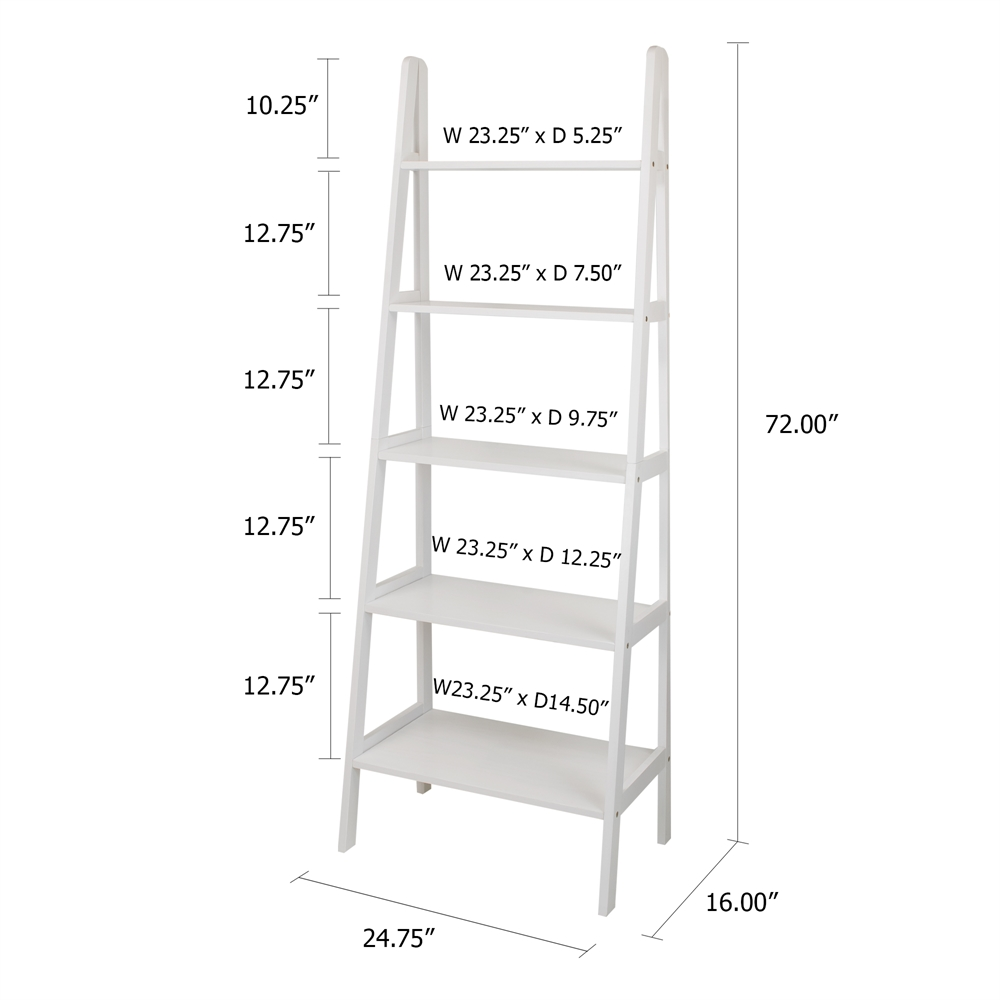 5-Shelf Ladder Bookcase-White
