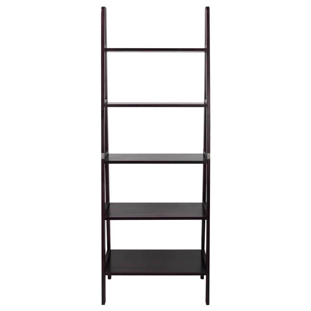 5-Shelf Ladder Bookcase-Espresso