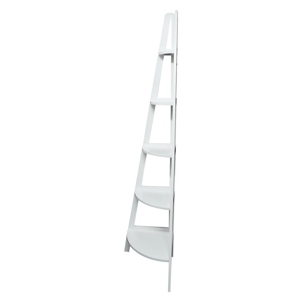 5-Shelf Corner Ladder Bookcase - White