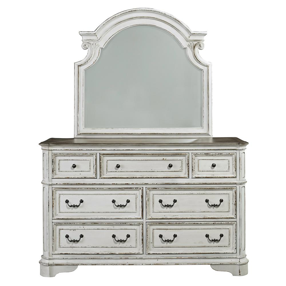 Dresser & Mirror (244-BR-DM), Antique White Finish
