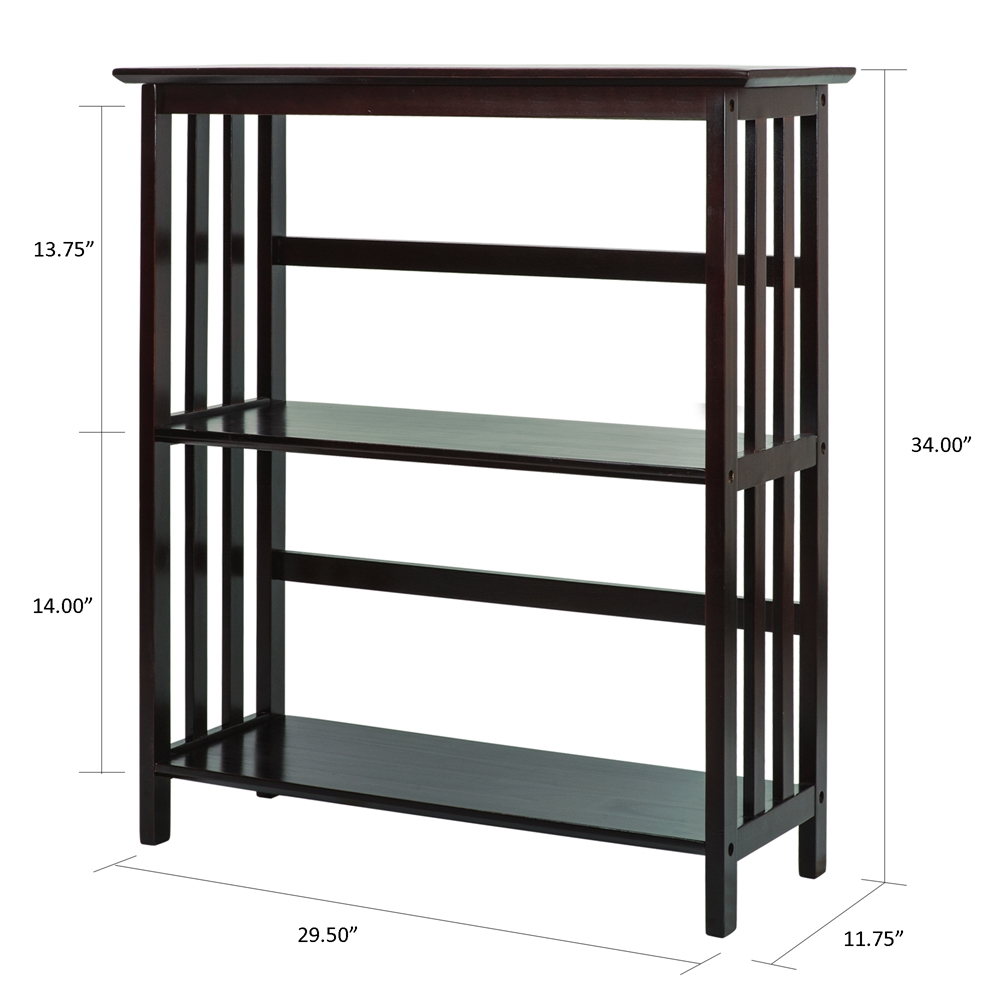 Mission Style 3-Shelf  Bookcase-Espresso