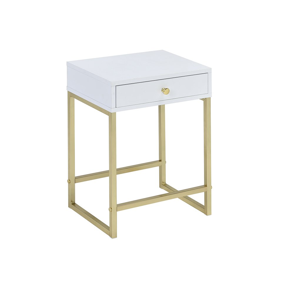 Coleen Side Table, White & Brass