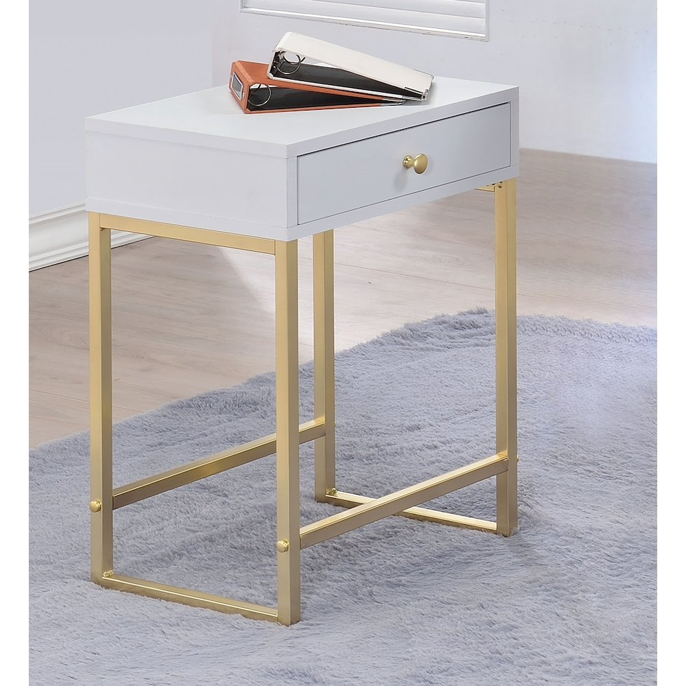 Coleen Side Table, White & Brass