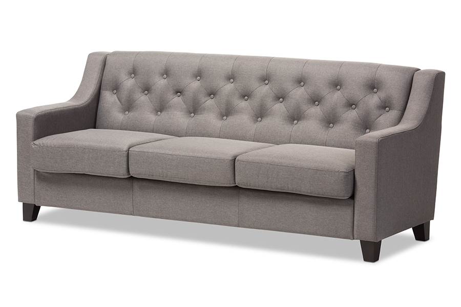 Arcadia Grey Button-Tufted Living Room 3-Seater Sofa