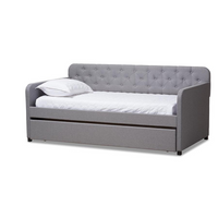 Thumbnail for Camelia Modern and Contemporary Grey Fabric Upholstered Button-Tufted Twin Size Sofa Daybed with Roll-Out Trundle Guest Bed