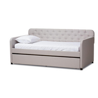Thumbnail for Camelia Modern and Contemporary Beige Fabric Upholstered Button-Tufted Twin Size Sofa Daybed with Roll-Out Trundle Guest Bed