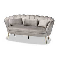 Thumbnail for Baxton Studio Genia Contemporary Glam and Luxe Grey Velvet Fabric Upholstered and Gold Metal Sofa