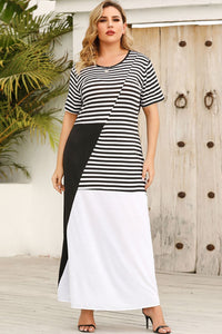 Thumbnail for Plus Size Striped Color Block Round Neck Dress