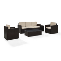 Thumbnail for Palm Harbor 5Pc Outdoor Wicker Conversation Set Sand/Brown - Sofa, 2 Arm Chairs, Side Table, Glass Top Table