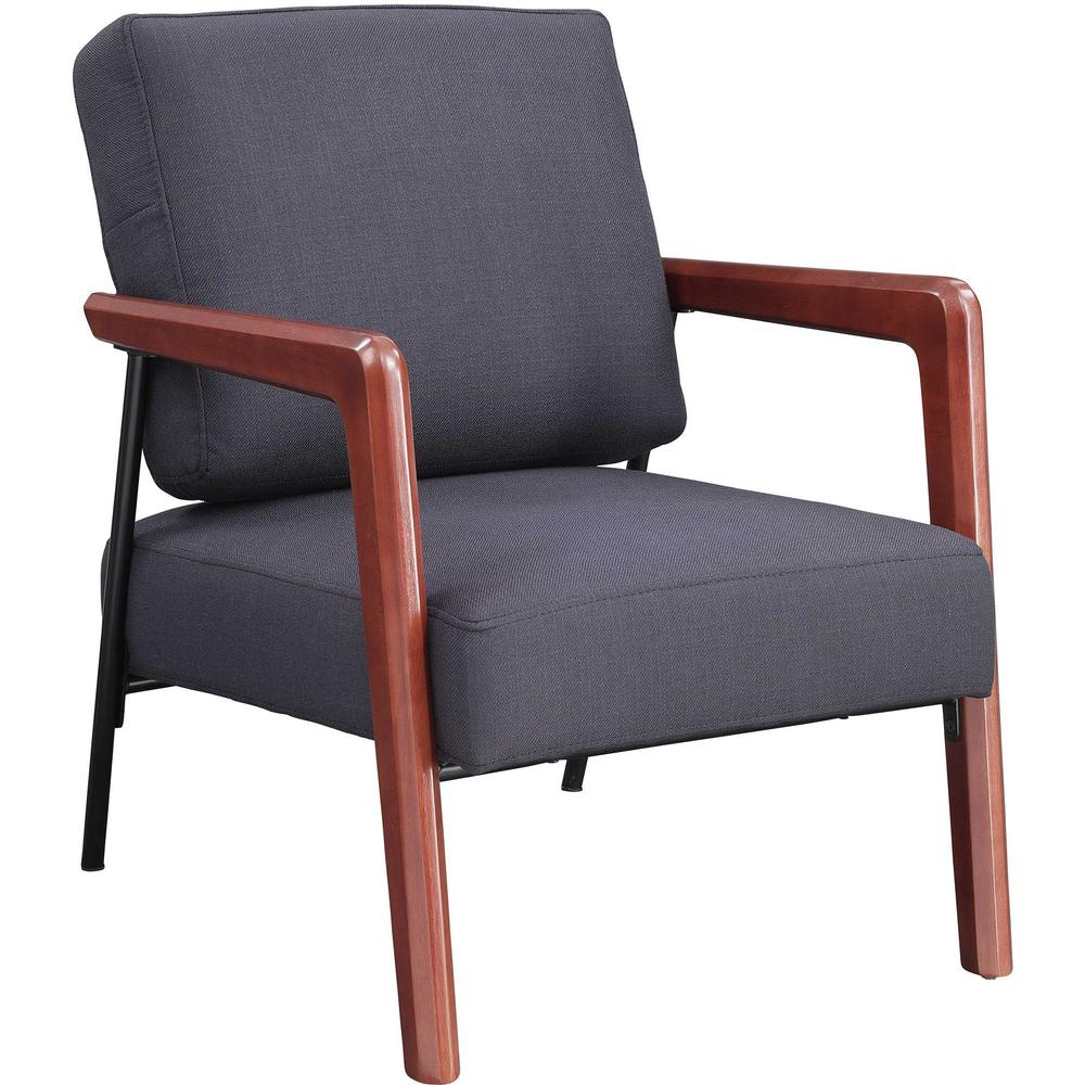 Lorell Fabric Back/Seat Rubber Wood Lounge Chair - Black Fabric Seat - Fabric Back - Black - 1 Each