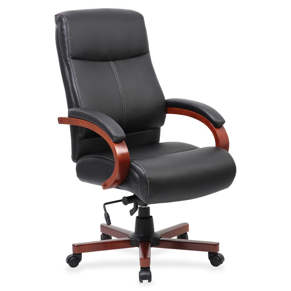 Lorell Executive Chair - Black Leather Seat - Black Leather Back - 1 Each