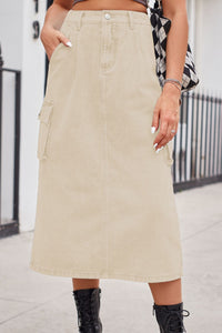Thumbnail for Buttoned A-line Denim Skirts