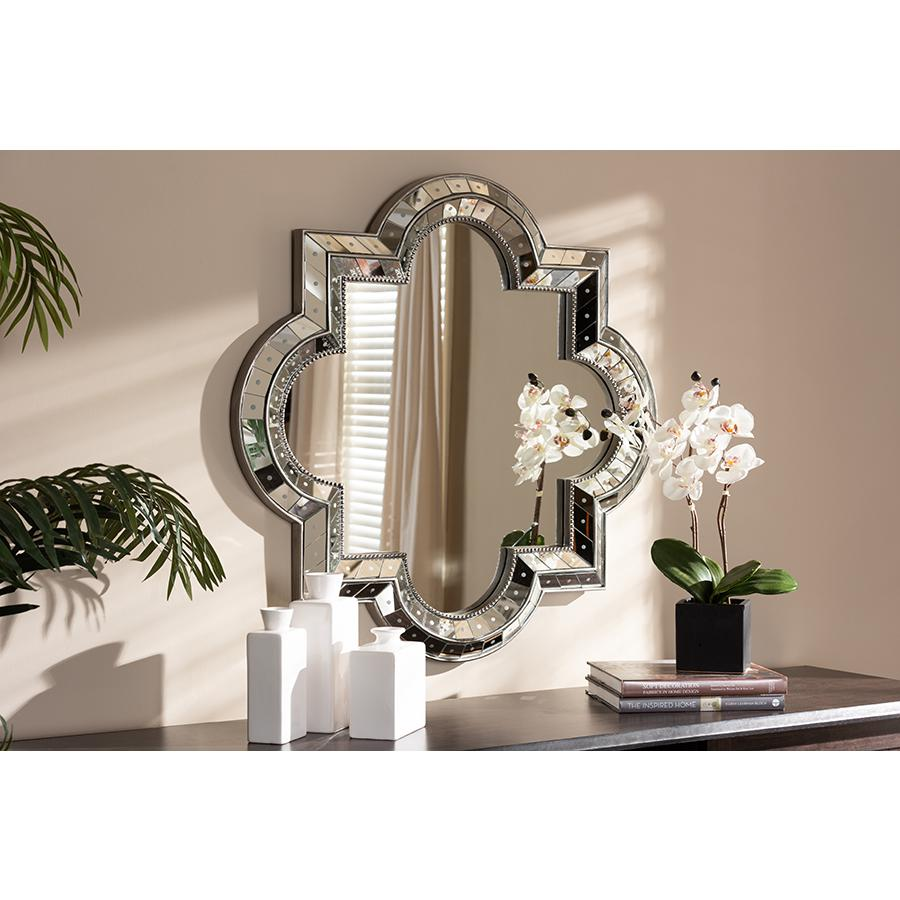Catia Art Deco Antique Silver Finished Quatrefoil Accent Wall Mirror