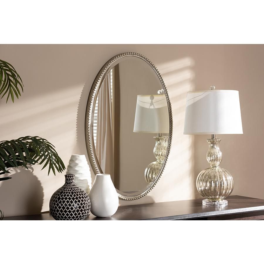 Graca Modern and Contemporary Antique Silver Finished Oval Accent Wall Mirror