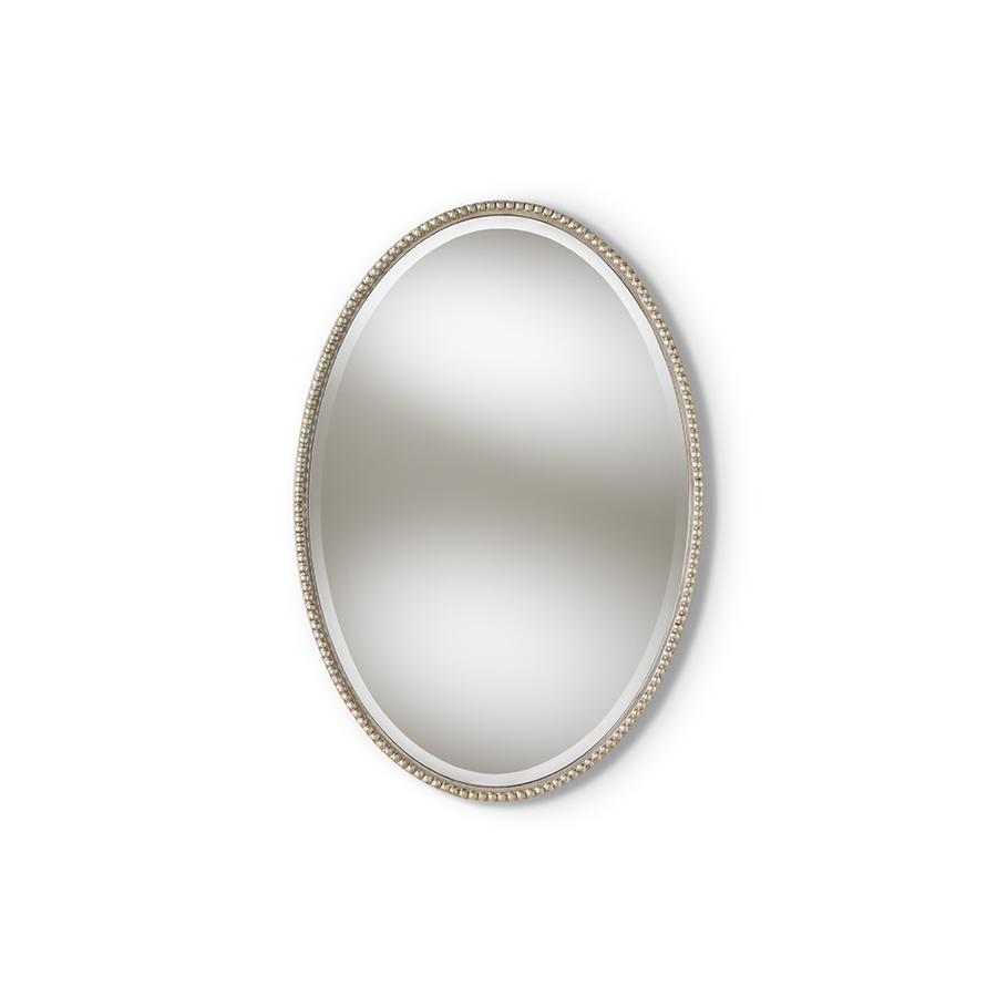 Graca Modern and Contemporary Antique Silver Finished Oval Accent Wall Mirror