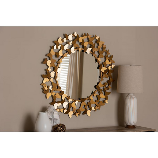 Soleil Modern and Contemporary Antique Gold Finished Butterfly Accent Wall Mirror