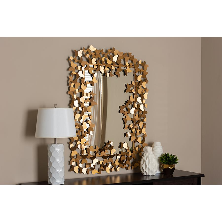 Idalia Modern and Contemporary Antique Gold Finished Butterfly Accent Wall Mirror