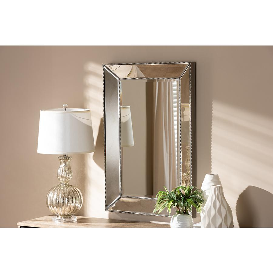 Emelie Modern and Contemporary Antique Silver Finished Accent Wall Mirror