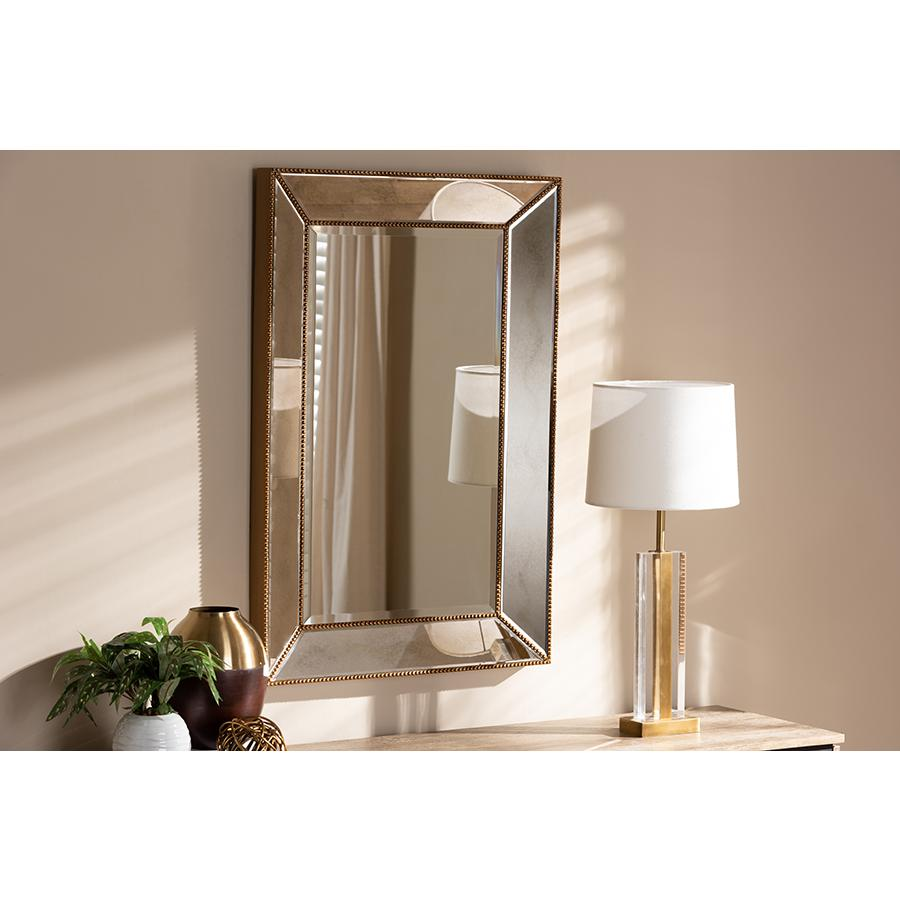 Neva Modern and Contemporary Antique Gold Finished Rectangular Accent Wall Mirror