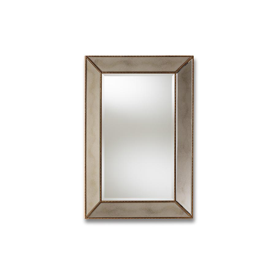 Neva Modern and Contemporary Antique Gold Finished Rectangular Accent Wall Mirror