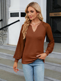 Thumbnail for Notched Neck Long Sleeve Blouse