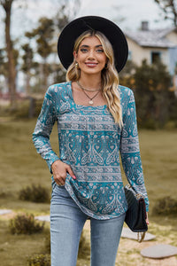 Thumbnail for Printed Square Neck Long Sleeve Blouse