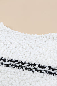 Thumbnail for Striped V-Neck Popcorn Knit Sweater