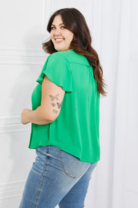Thumbnail for Sew In Love Just For You Full Size Short Ruffled sleeve length Top in Green