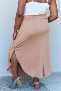 Thumbnail for Doublju Comfort Princess Full Size High Waist Scoop Hem Maxi Skirt in Tan