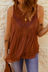 Thumbnail for Lace Detail Button Back Sleeveless Top