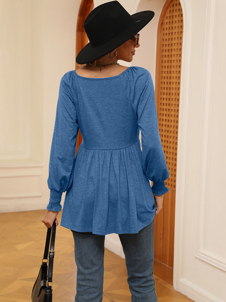 V-Neck Lantern Sleeve Blouse