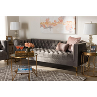 Thumbnail for Baxton Studio Zanetta Glam and Luxe Gray Velvet Upholstered Gold Finished Sofa
