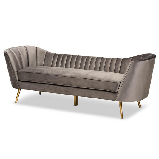 Kailyn Glam and Luxe Grey Velvet Fabric Upholstered and Gold Finished Sofa