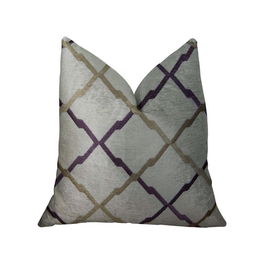 Valencia White Purple and Taupe Handmade Luxury Pillow