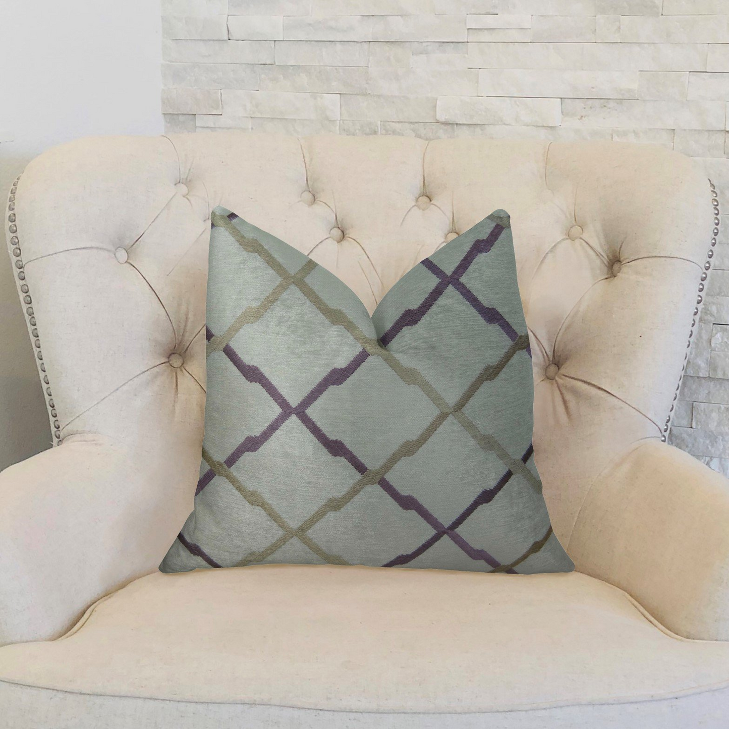 Valencia White Purple and Taupe Handmade Luxury Pillow