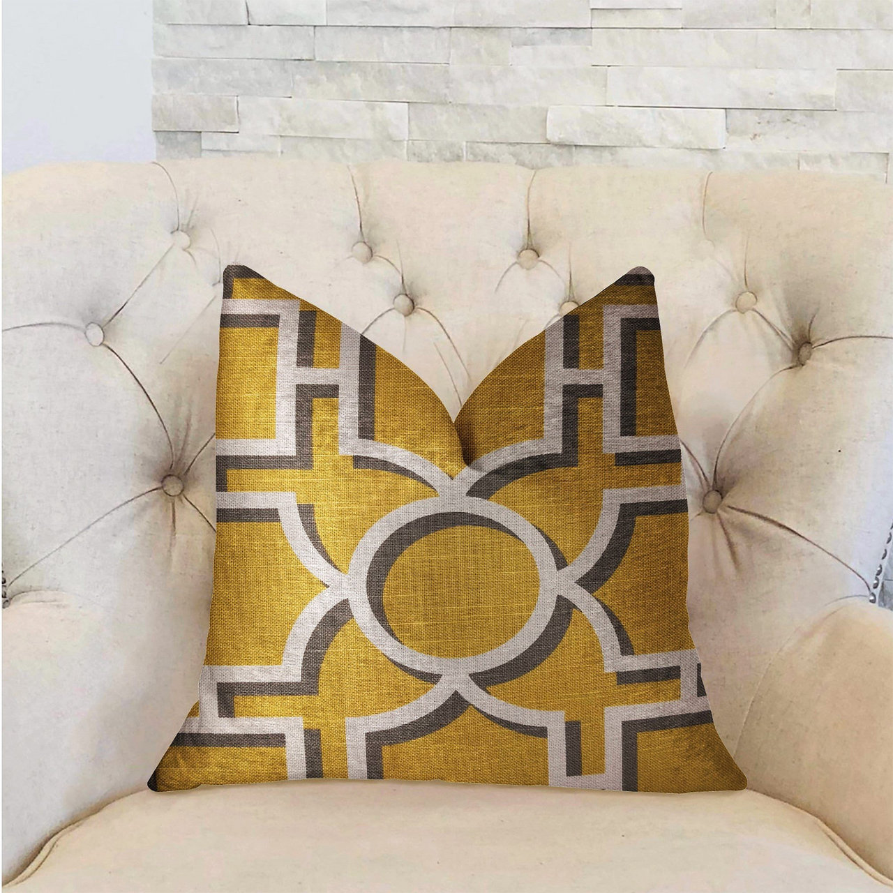 Crane Enclave Yellow, Beige and Gray Luxury Throw Pillow