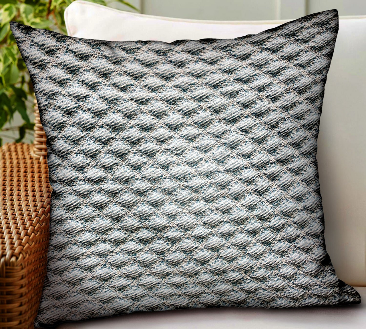 Victorian Charm Blue Dobby Luxury Outdoor/Indoor Throw Pillow