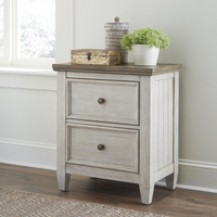Thumbnail for 2 Drawer Night Stand w/ Charging Station, Antique White Finish w/ Tobacco Tops