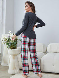 Thumbnail for Buttoned Long Sleeve Top and Plaid Pants Lounge Set