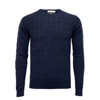 Thumbnail for Navy Cashmere Crew Neck Cable Sweater