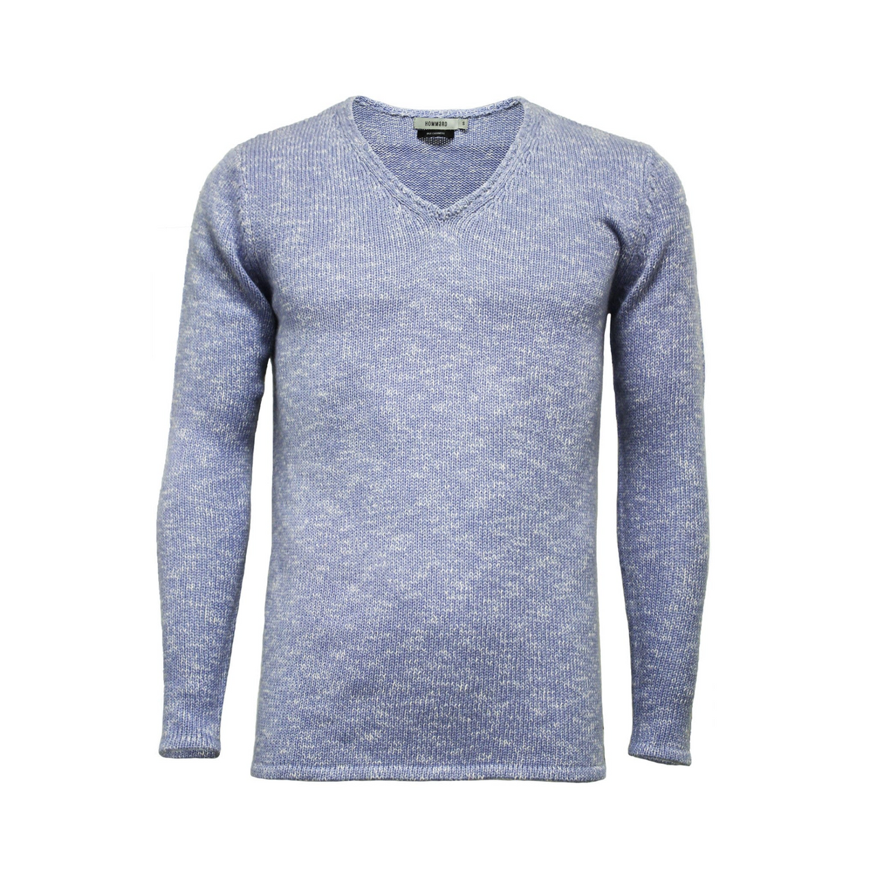 Melange Cashmere V Neck Sweater in Jersey Stitch Blue White