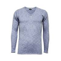 Thumbnail for Melange Cashmere V Neck Sweater in Jersey Stitch Grey White