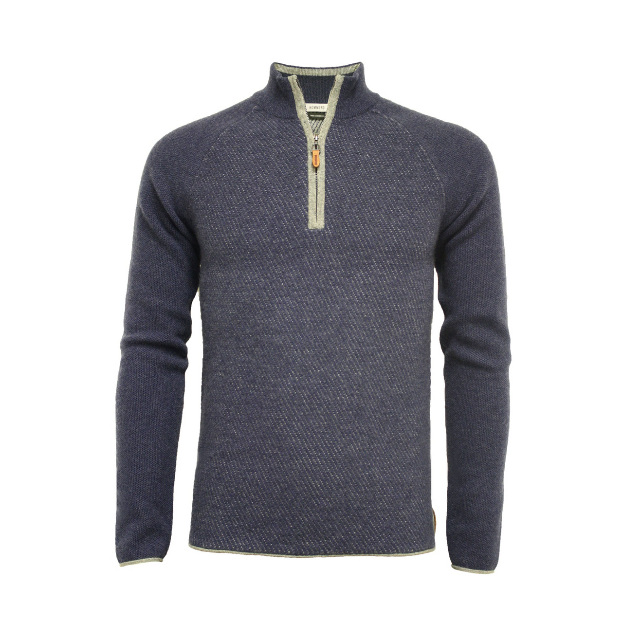 Jeans Cashmere Zip Neck Sweater Diagonal Stitch Aquila