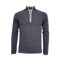 Thumbnail for Jeans Cashmere Zip Neck Sweater Diagonal Stitch Aquila