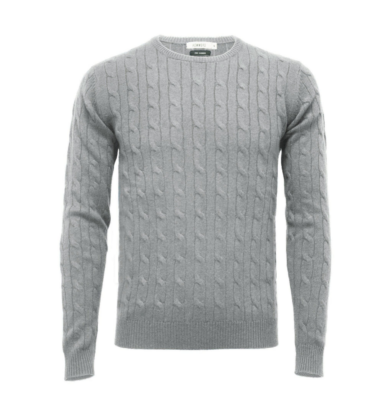 Silver Grey Cashmere Crew Neck Cable Sweater