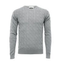 Thumbnail for Silver Grey Cashmere Crew Neck Cable Sweater