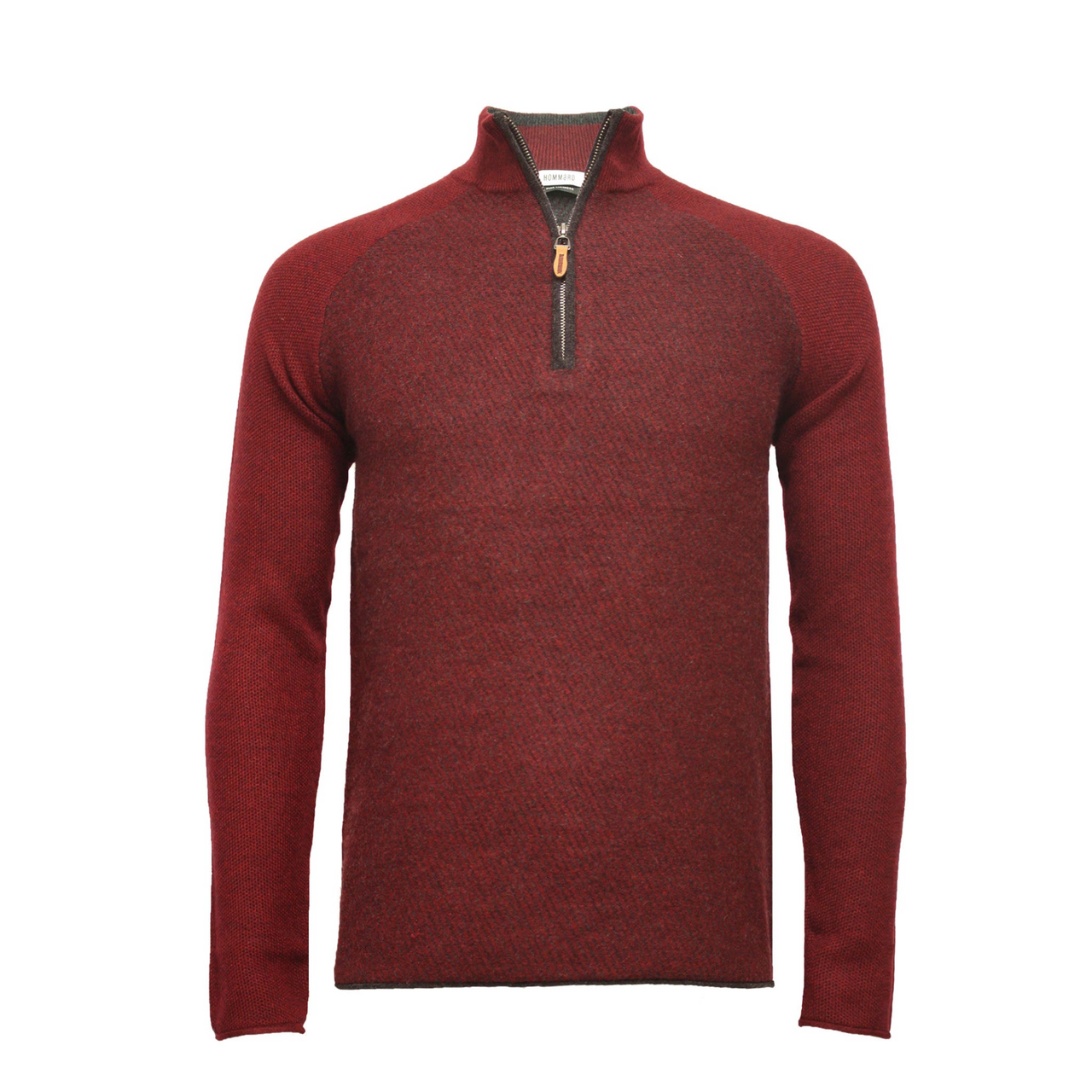 Red Cashmere Zip Neck Sweater Diagonal Stitch