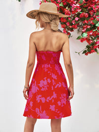 Thumbnail for Floral Frill Trim Strapless Smocked Dress