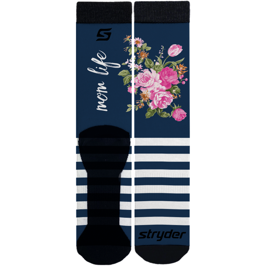 Floral Pink with Navy/White Stripes Socks