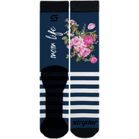 Thumbnail for Floral Pink with Navy/White Stripes Socks